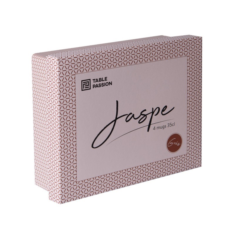 Set 4 tazze mug bianche in ceramica decorate con motivi geometrici in rilievo